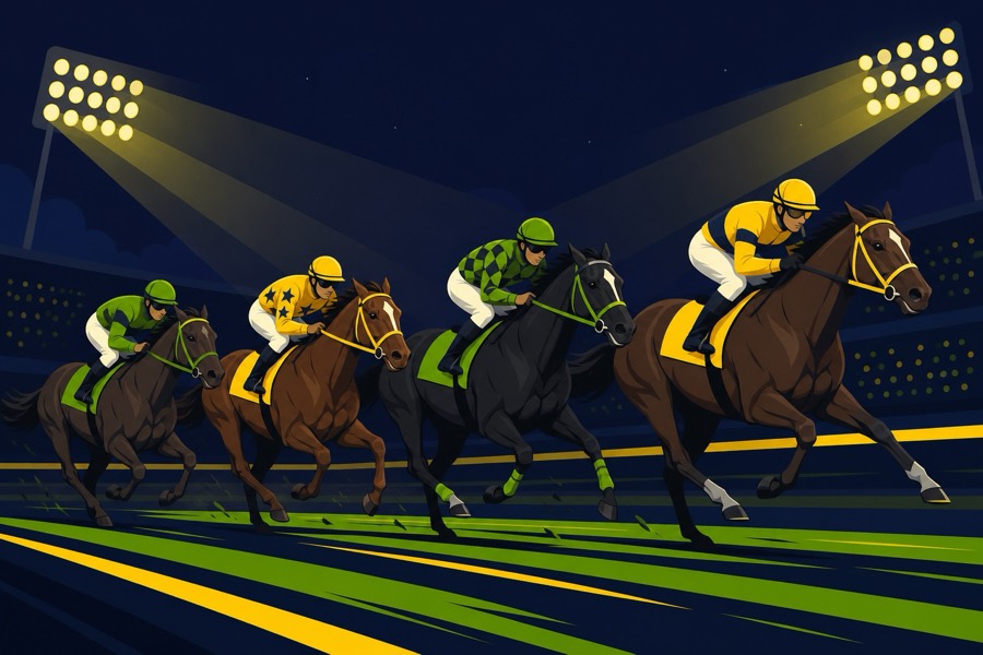 Chevaux de course sous les projecteurs